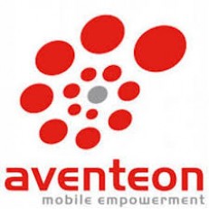 Logo van Aventeon Mobile Empowerment met rode stippen als beeldmerk