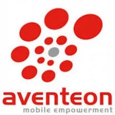 Logo van Aventeon Mobile Empowerment met rode stippen als beeldmerk