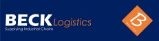 Logo van Beck Logistics met de tekst Supplying Industrial Chains en een oranje ruitvormig beeldmerk
