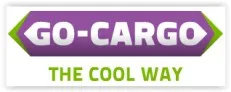 Logo van Go-Cargo met de slogan The Cool Way, in paars, groen en wit