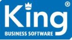 Logo van King Business Software: witte letters met kroontje op een blauw vlak