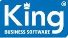 Logo van King Business Software: witte letters met kroontje op een blauw vlak