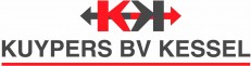 Logo van Kuypers BV Kessel, grijze letters met een rood-zwart beeldmerk van twee letters K met pijlen