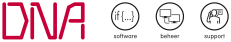 Logo van DNA met drie iconen voor software, beheer en support