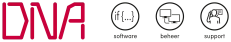 Logo van DNA met drie iconen voor software, beheer en support