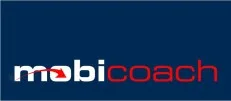 Logo van Mobicoach in wit en rood op een donkerblauwe achtergrond
