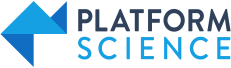 Logo van Platform Science, met een blauw driehoekig beeldmerk naast de bedrijfsnaam