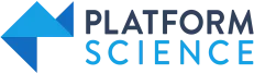 Logo van Platform Science, met een blauw driehoekig beeldmerk naast de bedrijfsnaam