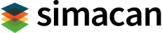 Logo van Simacan met gekleurd gestapeld beeldmerk en de naam in zwarte letters