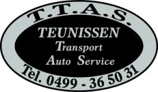 Logo van T.T.A.S. Teunissen Transport Auto Service met telefoonnummer in een ovaal