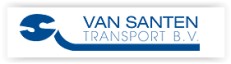 Logo van Van Santen Transport B.V. in blauwe letters met een gestileerd beeldmerk