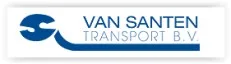 Logo van Van Santen Transport B.V. in blauwe letters met een gestileerd beeldmerk