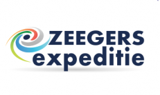 Logo van Zeegers Expeditie, donkerblauwe letters met een gekleurd rond beeldmerk