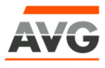 Logo van AVG, grijze letters met een oranje balk erboven