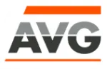 Logo van AVG, grijze letters met een oranje balk erboven