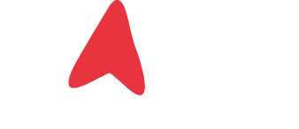 Logo van TALIS in witte uitvoering met rood pijlsymbool, bedoeld voor donkere achtergronden