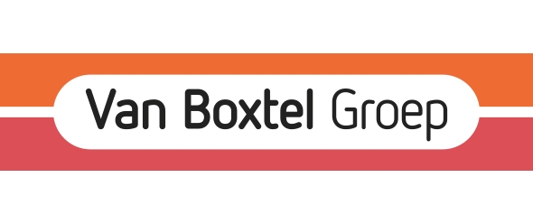 Logo van Van Boxtel Groep in oranje, rood en wit