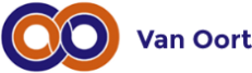 Logo van Van Oort met twee verstrengelde ringen in blauw en oranje